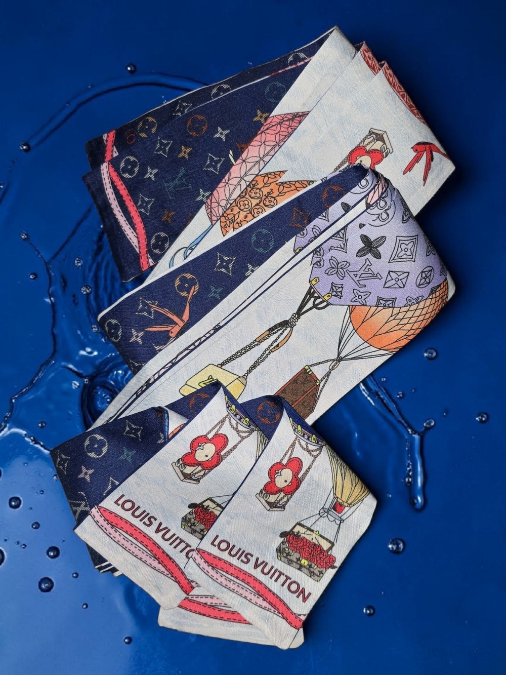 X4 Navy & Pink Silk Twilly with Hot Air Balloon Motif